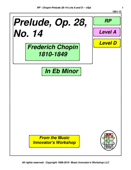 Chopin Prelude Opus 28 No 14 Key Map Tablature Sheet Music