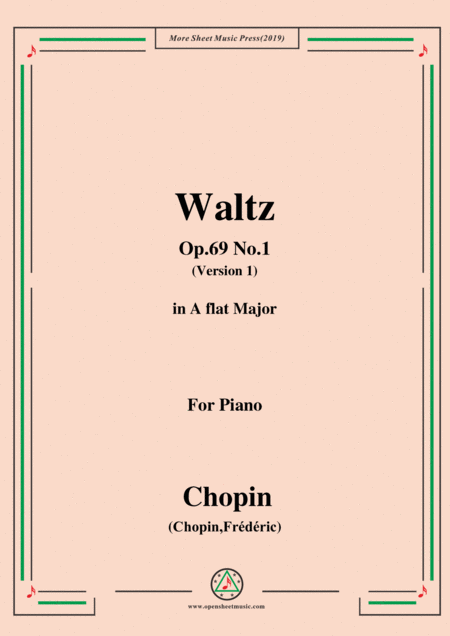 Chopin Waltz In A Flat Major Op 69 No 1 For Piano Sheet Music