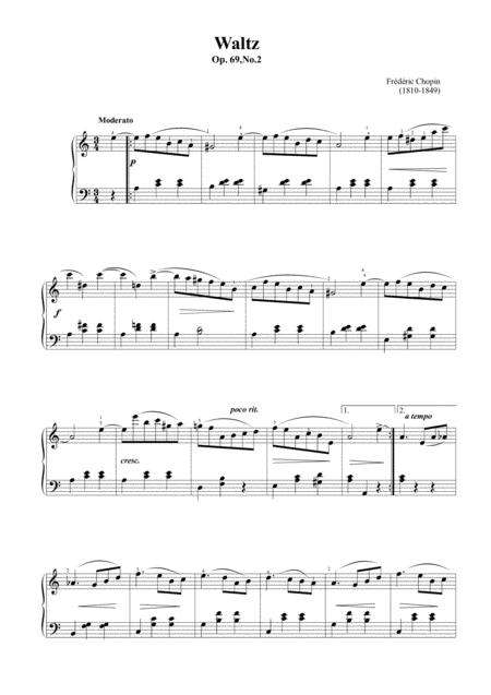 Free Sheet Music Chopin Waltz Op 69 No 2 Easy Piano Arrangement