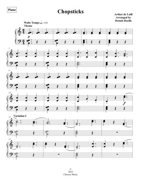 Chopsticks Piano Solo Early Intermediate Sheet Music