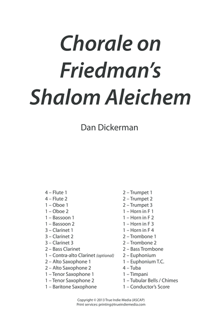Free Sheet Music Chorale On Friedmans Shalom Aleichem