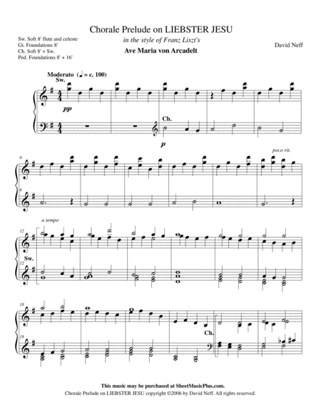 Chorale Prelude On Liebster Jesu In The Style Of Franz Liszts Ave Maria Von Arcadelt Sheet Music