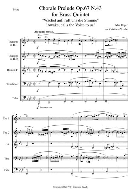 Chorale Prelude Op 67 N 43 For Brass Quintet Sheet Music