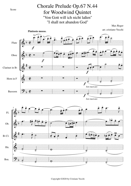Free Sheet Music Chorale Prelude Op 67 N 44 For Woodwind Quintet