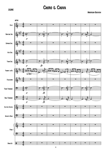 Free Sheet Music Choro Chuva Anderson Quevedo Score 4 Saxes Trumpet Flugelhorn 2 Trombones Piano Guitar Bass Drums