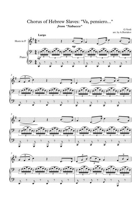 Free Sheet Music Chorus Of Hebrew Slaves Va Pensiero From Nabucco Horn In F
