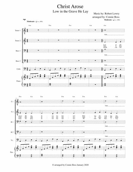 Free Sheet Music Christ Arose Low In The Grave He Lay Ttbb With Cello And Piano