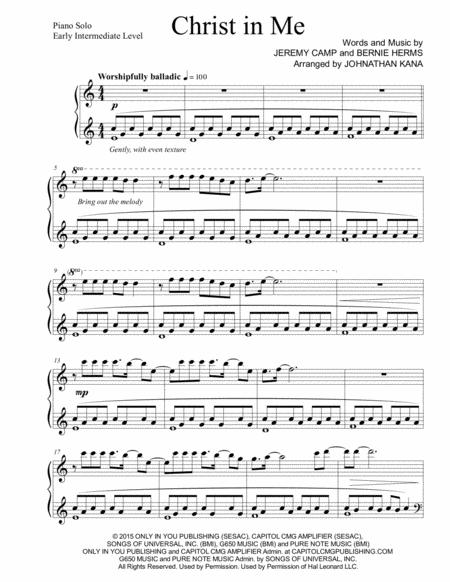 Christ In Me Worship Piano Solo Sheet Music