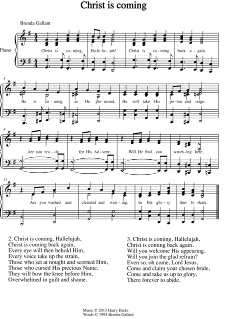 Free Sheet Music Christ Is Coming A New Hymn