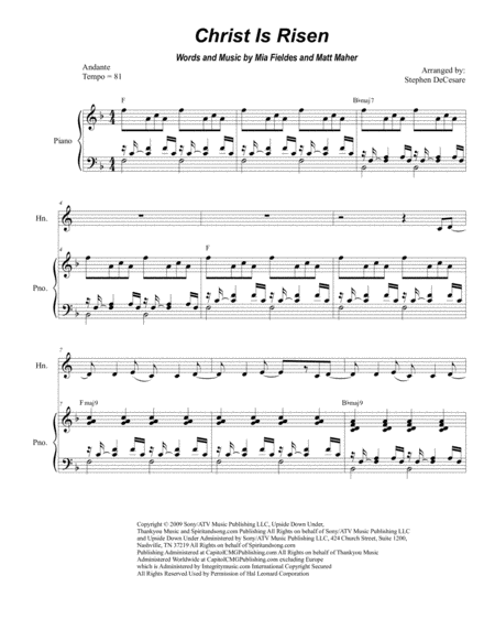 Free Sheet Music Christ Is Risen Duet For Bb Trumpet And French Horn