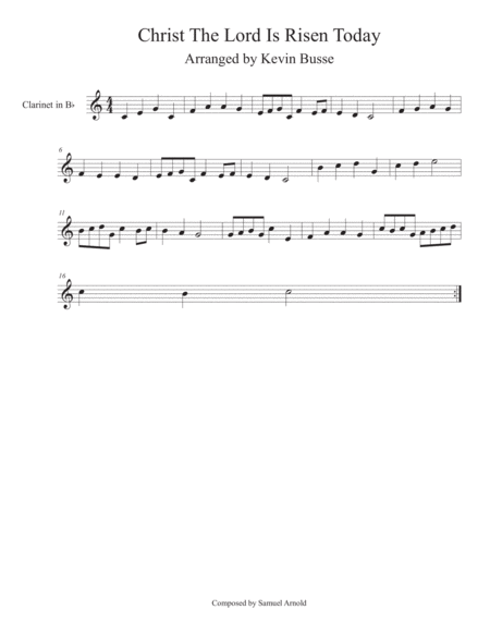 Free Sheet Music Christ The Lord Is Risen Today Easy Key Of C Clarinet