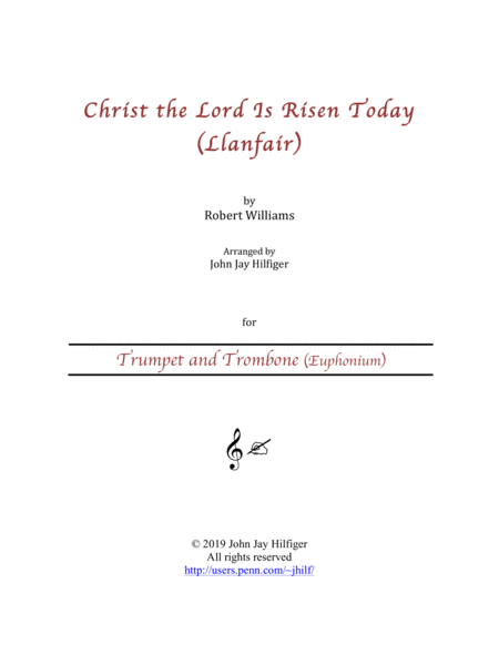 Free Sheet Music Christ The Lord Is Risen Today For Trumpet And Trombone