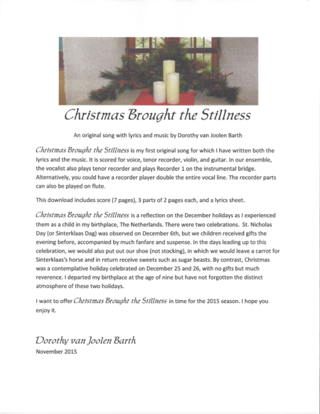 Christmas Brought The Stillness Beautiful Song For Voice Recorder Violin Guitar Sheet Music