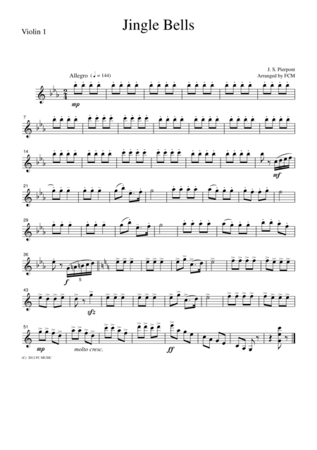 Free Sheet Music Christmas Carol Jingle Bells For String Quartet Ch916