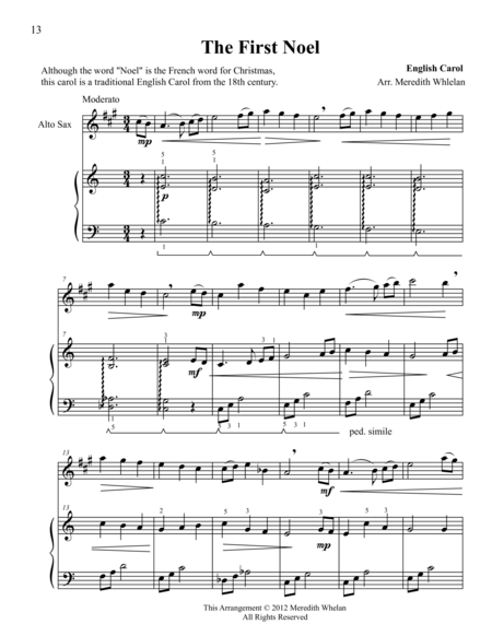 Free Sheet Music Christmas Duets For Alto Saxophone Piano The First Noel