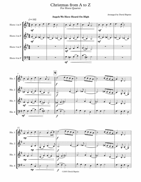 Christmas From A To Z Almost For Horn Quartet Sheet Music