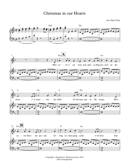 Free Sheet Music Christmas In Our Hears Jose Mari Chan Vocal Piano Score