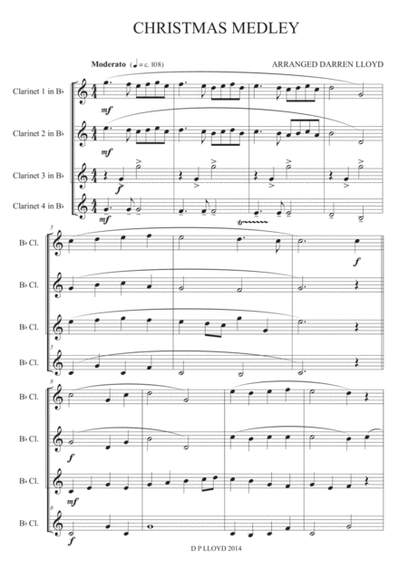 Free Sheet Music Christmas Medley Clarinet Quartet