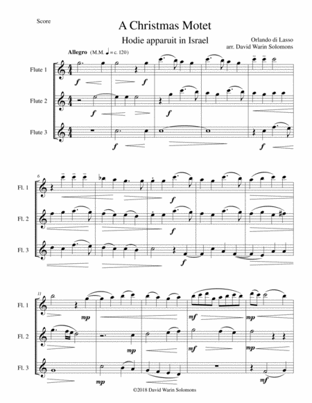 Free Sheet Music Christmas Motet Hodie Apparuit In Israel For 3 Flutes