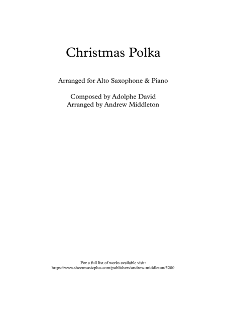 Christmas Polka Arranged For Alto Saxophone Piano Sheet Music