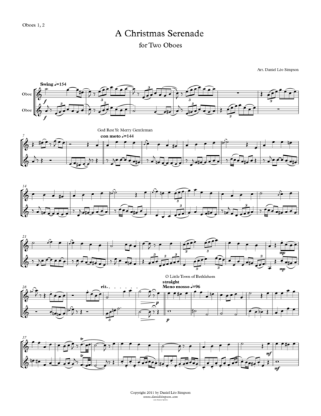 Christmas Serenade For Two Oboes A Christmas Medley Of Songs Sheet Music