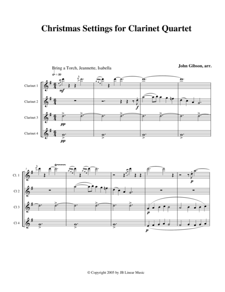 Christmas Settings For Clarinet Quartet Sheet Music