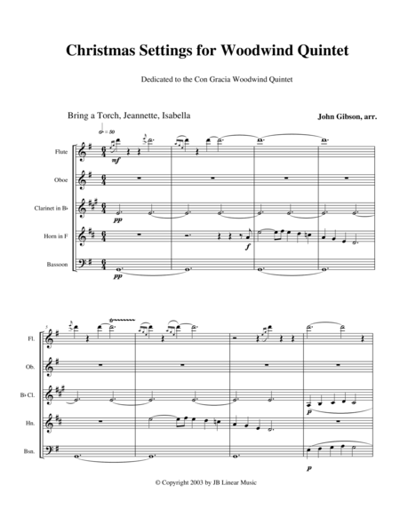 Christmas Settings For Woodwind Quintet Sheet Music