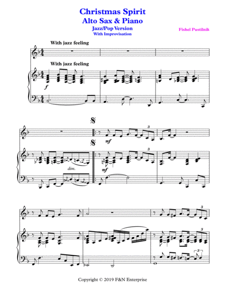 Free Sheet Music Christmas Spirit Piano Background For Alto Sax And Piano With Improvisation Video