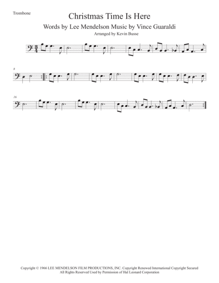 Christmas Time Is Here Easy Key Of C Trombone Sheet Music