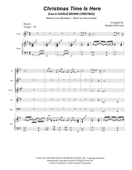 Christmas Time Is Here For Woodwind Quintet Sheet Music