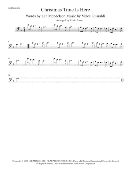 Free Sheet Music Christmas Time Is Here Original Key Euphonium