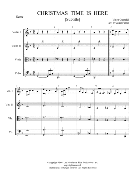 Christmas Time Is Here String Quartet Level 3 4 Sheet Music