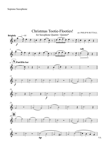 Free Sheet Music Christmas Tootie Flooties Saxophone Quartet Quintet Set Of Parts X4 5