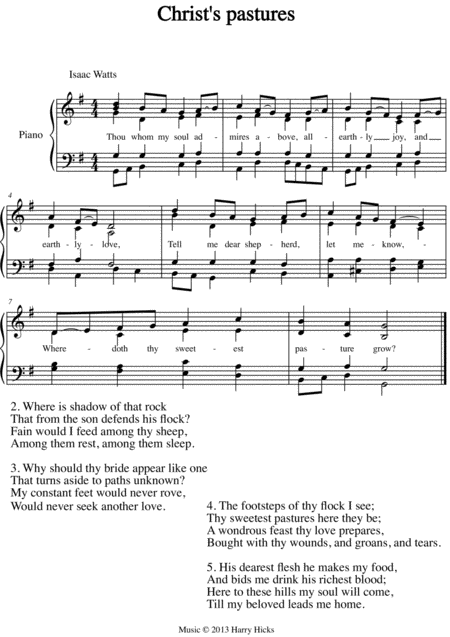 Christs Pastures A New Tune To A Wonderful Isaac Watts Hymn Sheet Music