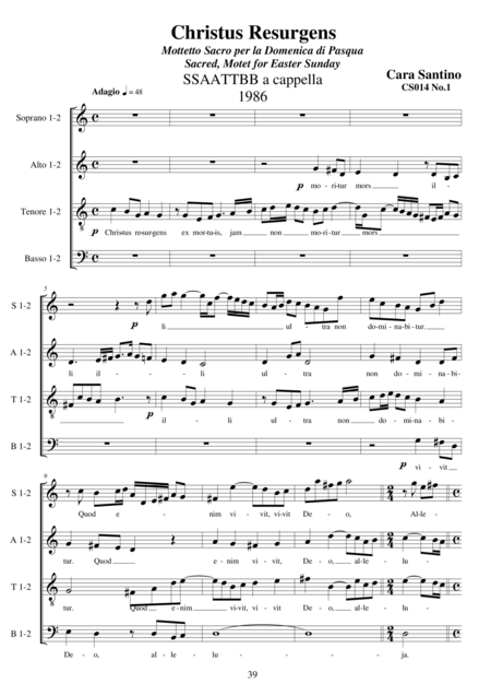 Free Sheet Music Christus Resurgens For Choir Ssaattbb A Cappella