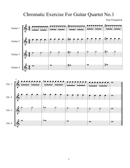 Free Sheet Music Chromatic Exercise No 1 For Four Guitars