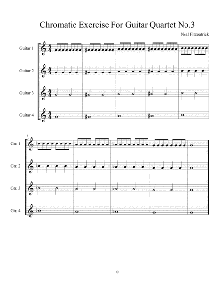 Free Sheet Music Chromatic Exercise No 3 For Four Guitars