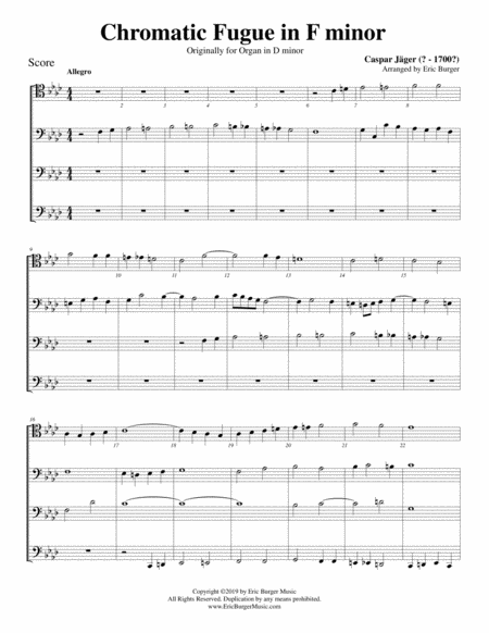 Free Sheet Music Chromatic Fugue In F Minor For Trombone Or Low Brass Quartet