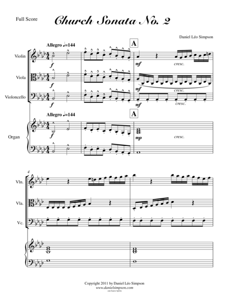 Church Sonata No 2 In Ab For String Trio Organ By Daniel Leo Simpson Sheet Music