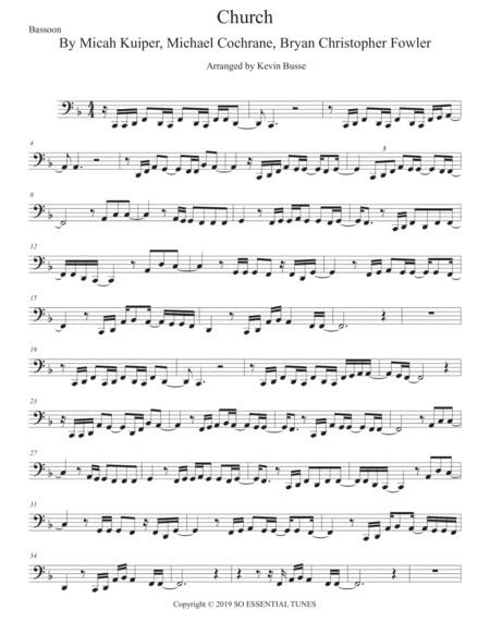 Church Take Me Back Bassoon Sheet Music