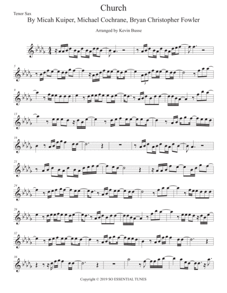 Church Take Me Back Original Key For Tenor Sax Sheet Music