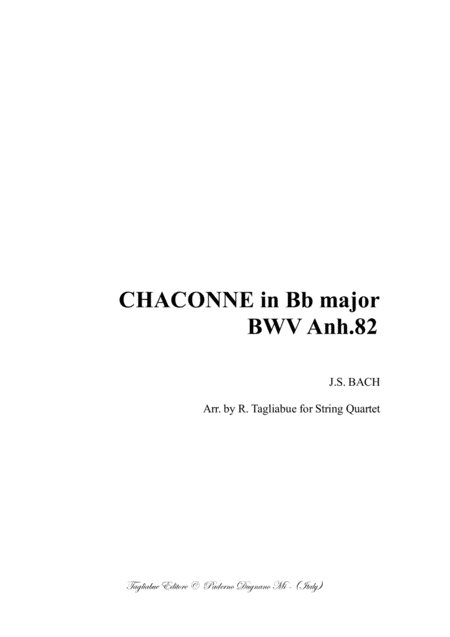 Free Sheet Music Ciacona In Bb Bwv Anh 82 Arr For String Quartet
