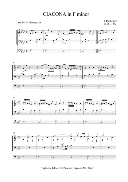 Free Sheet Music Ciacona In F Minor Pachelbel For Organ 3 Staff
