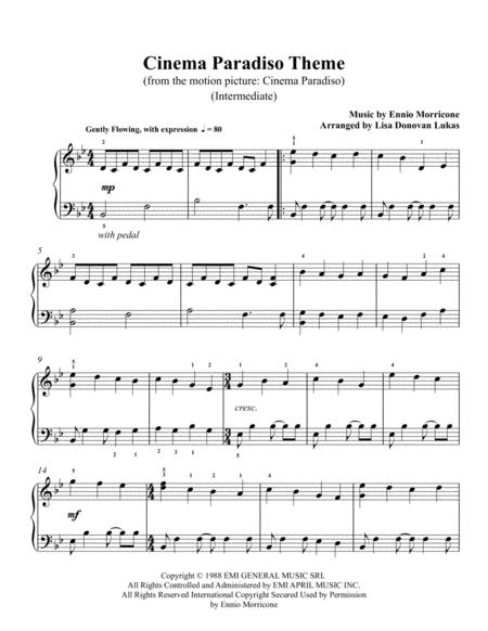 Free Sheet Music Cinema Paradiso Theme Intermediate Piano