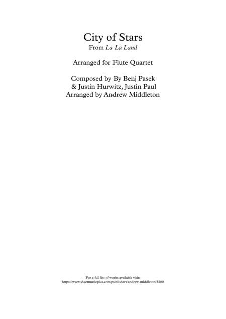 City Of Stars Arranged For Flute Quartet Sheet Music