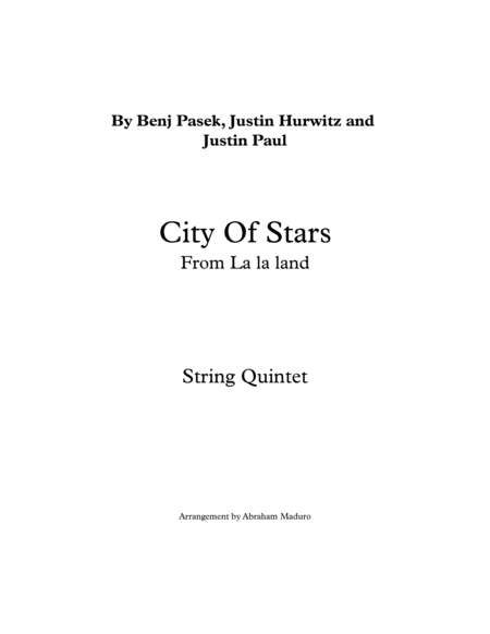 Free Sheet Music City Of Stars String Quintet Orchestra