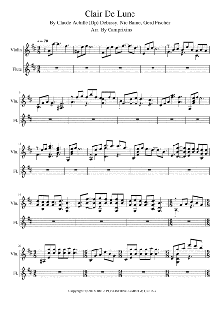 Free Sheet Music Clair De Lune For Violin