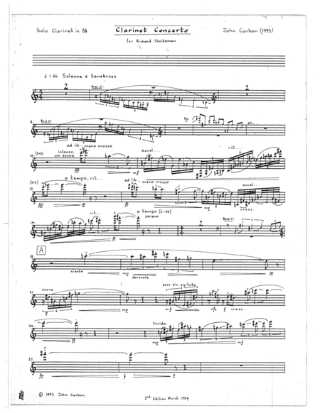 Clarinet Concerto Solo Clarinet Part Sheet Music