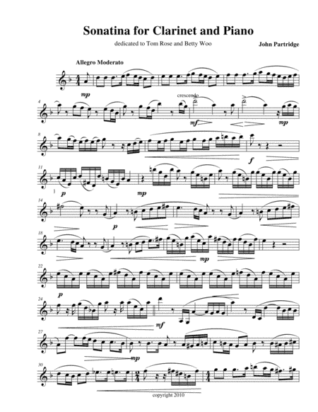 Clarinet Sonata 1 Clarinet Part Sheet Music