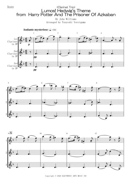 Clarinet Trio Lumos Hedwig Theme From Harry Potter And The Prisoner Of Azkaban Sheet Music